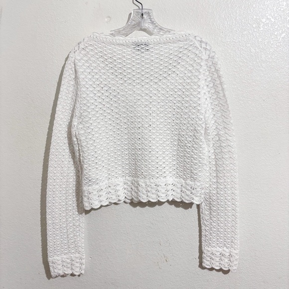 J. Crew Collection Crochet Knit Cropped‎ Cardigan Sweater in White - Picture 3 of 7